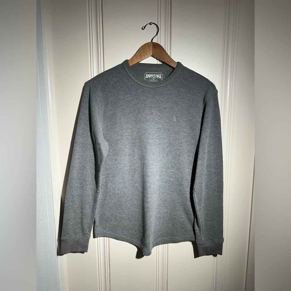 American Eagle Thermal Waffle Knit Shirt S Mens Long Sleeve gray